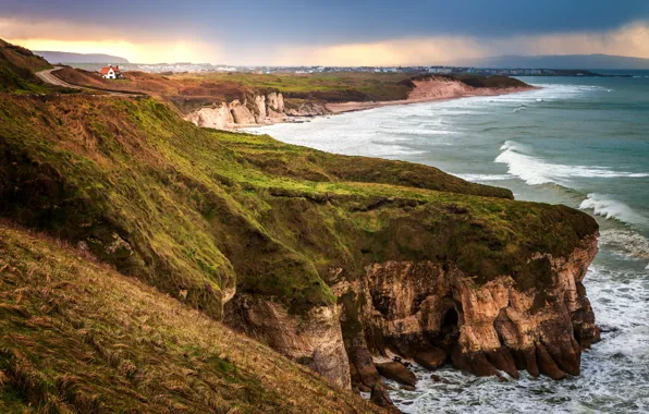 Картинка море, пейзаж, закат, природа, скалы, побережье, Ирландия
