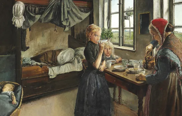 Датский живописец, 1882, Laurits Andersen Ring, Лауриц Андерсен Ринг, Danish painter, Morning coffee, Интерьер от …