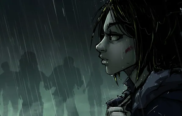 Взгляд, кровь, куртка, зомби, girl, zombie, blood, Art
