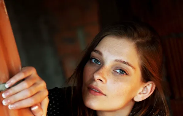 Sexy girl, blue, beautiful, bed, necklace, brownette, angelina, indiana a