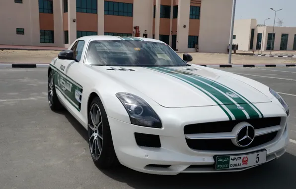 Картинка mercedes, police, sls, amg, dubai