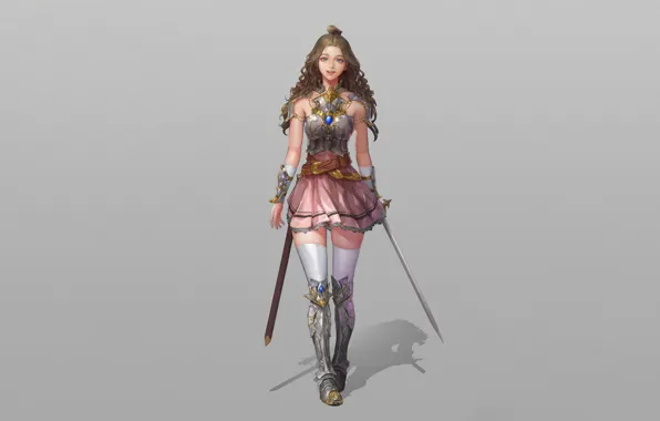 Girl, Fantasy, Art, Illustration, Knight, Minimalism, Sword, Dress