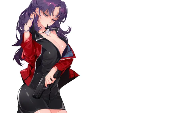 Девушка, пистолет, neon genesis evangelion, Misato Katsuragi