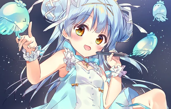 Аниме, арт, медузы, девочка, Pixiv-tan