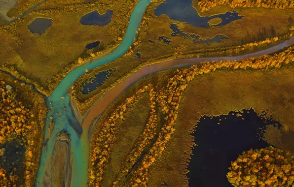 Осень, река, панорама, Швеция, Национальный парк Сарек, Рапа
