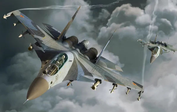 Облака, самолет, Су-30
