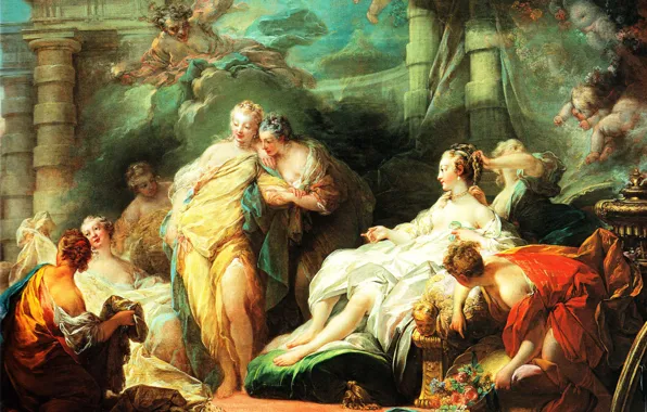 Картинка картина, мифология, Jean-Honore Fragonard, Жан-Оноре Фрагонар, Психея показывает сестрам дары Амура
