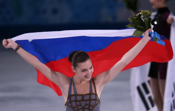 Картинка радость, флаг, фигурное катание, РОССИЯ, Сочи 2014, XXII Зимние Олимпийские Игры, Sochi 2014, фигуристка