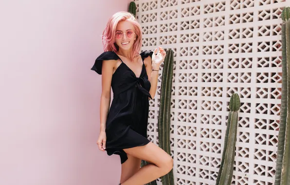 Girl, beautiful, look, blonde, glasses, cute, mini dress