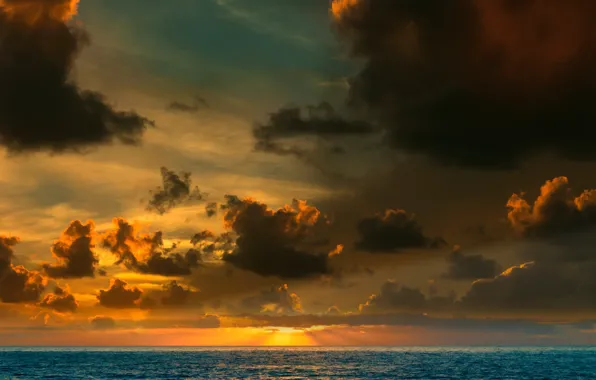 Картинка sky, sea, landscape, nature, Sunset, water, clouds, sun