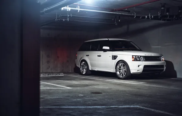 Картинка белый, спорт, парковка, white, Land Rover, Range Rover, блик, Sport