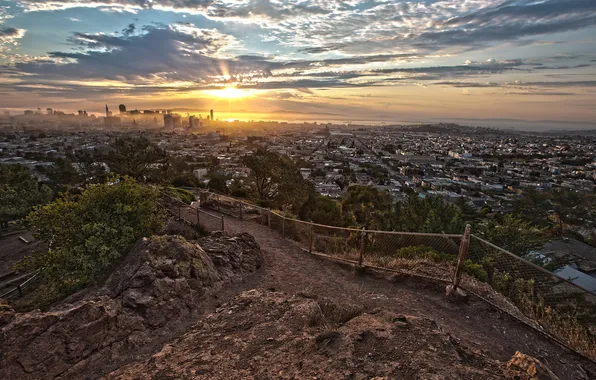 Закат, город, San Francisco