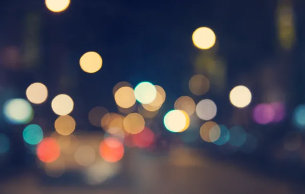 Картинка цветы, ночь, город, огни, боке