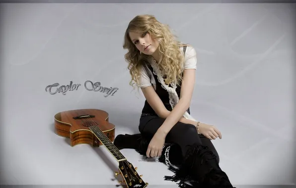 Девушка, фон, надпись, гитара, Taylor Swift, Тейлор Свифт, красотка.певица