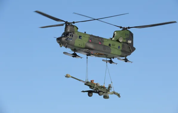 Картинка вертолёт, транспортный, гаубица, военно, M777, Chinook, CH-47