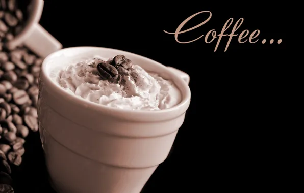 Пена, кофе, чашка, крем, cup, зёрна, Coffee, кофейные