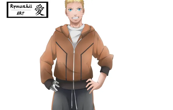 Улыбка, арт, белый фон, парень, Наруто, Naruto, Узумаки Наруто