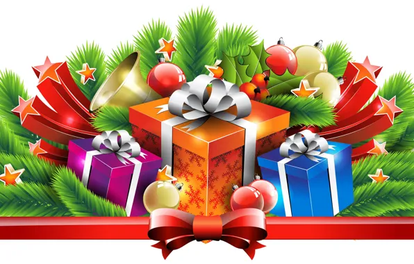 Картинка украшения, подарок, елка, новый год, бант