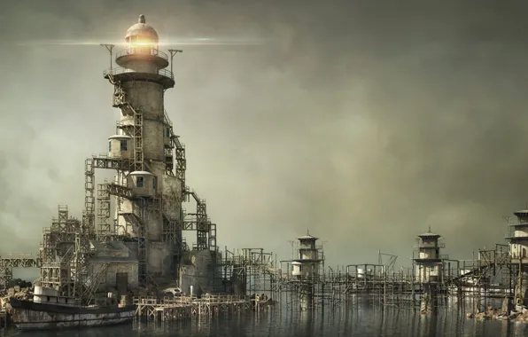 Лодка, маяк, мостики, строения, SERENITY