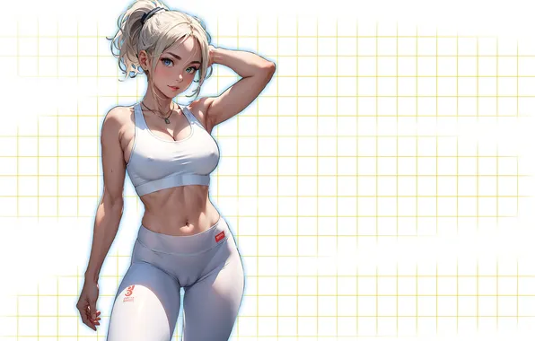 Girl, boobs, anime, blonde, babe, fitness, gym, tights