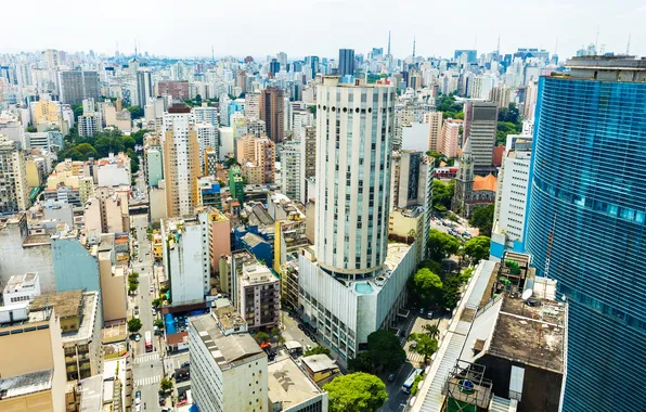 Дома, небоскребы, Бразилия, мегаполис, вид сверху, Sao Paulo