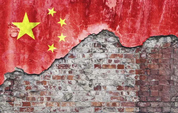 Wall, bricks, stars, china, flag