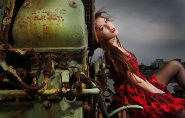 Картинка девушка, двигатель, азиатка