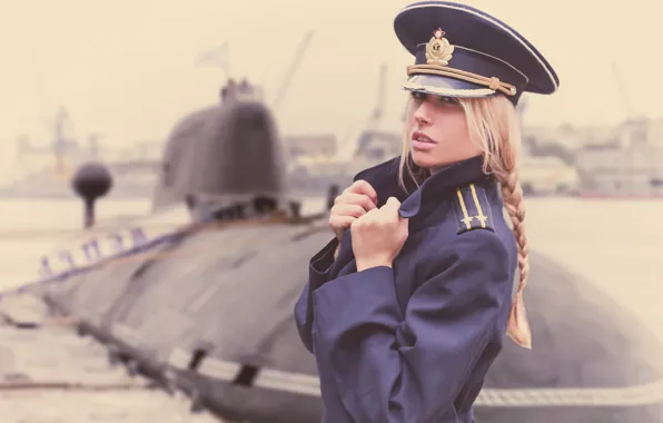 Обои Девушка, Подводная Лодка, Офицер, Китель, День ВМФ, Капитан 2.