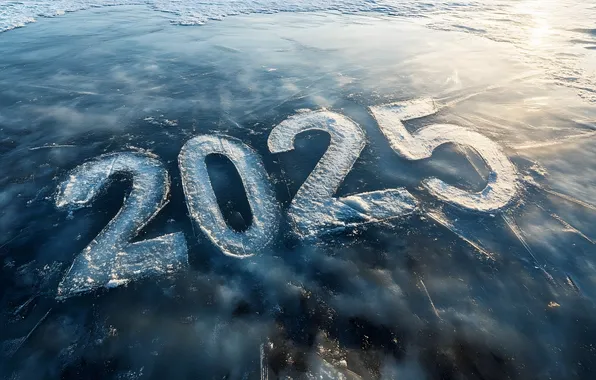 Зима, снег, цифры, дата, 2025, ИИ-арт, нейросеть, Новый 2025 год