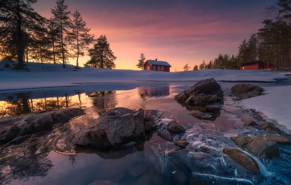 Снег, лёд, Норвегия, домик, Norway, Ringerike