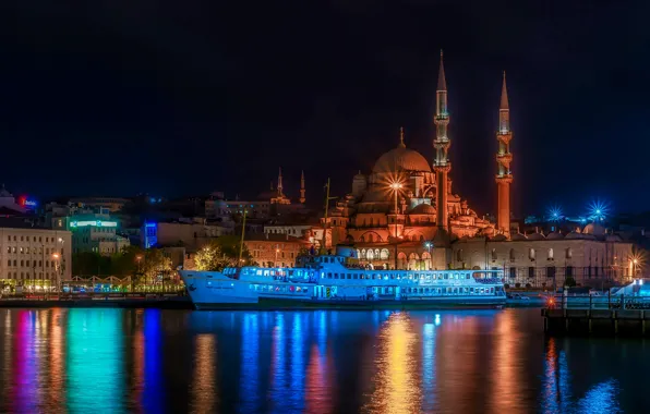 Ночь, мечеть, Стамбул, Турция, night, Istanbul, Mosque