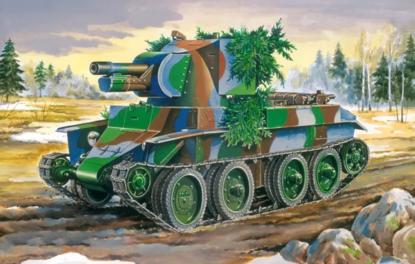 Картинка войны, арт, танк, ВОВ, САУ, 1941, 1944, орудие