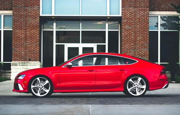 Картинка Audi, red, wheels, side, RS7