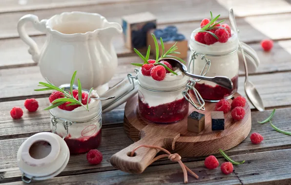 Картинка малина, завтрак, raspberry, йогурт, Breakfast, yogurt