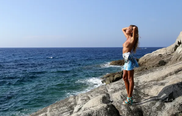 Ocean, nature, nipples, boobs, topless, horizon, outdoor, Katya Clover