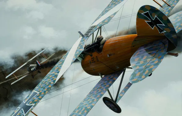 Картинка art, airplane, biplane, ww1, aviaiton