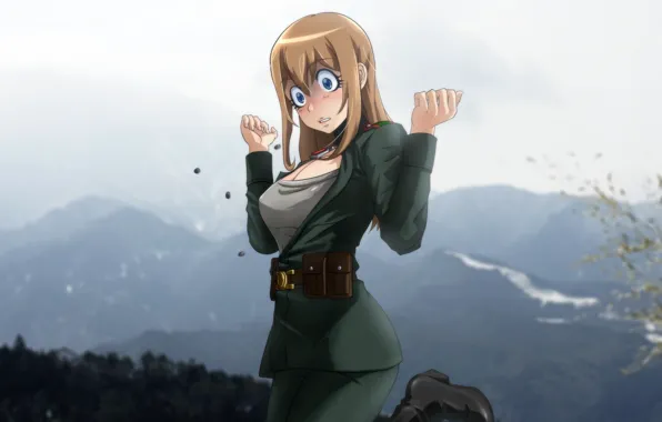 Девушка, пуговицы, форма, anime, art, смущение, Youjo Senki, Viktoriya Ivanovna Serebryakova