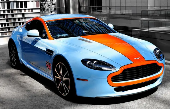 Картинка оранжевый, голубой, тюнинг, тачка, астон мартин, Aston martin, авто обои, avto wallpapers