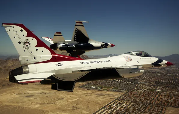 Картинка истребители, F-16, Fighting Falcon, Thunderbird