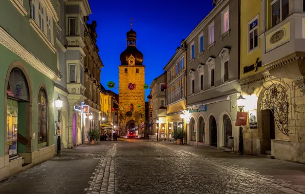 Часы, башня, Германия, Бавария, переулок, tower, Bavaria, blue sky