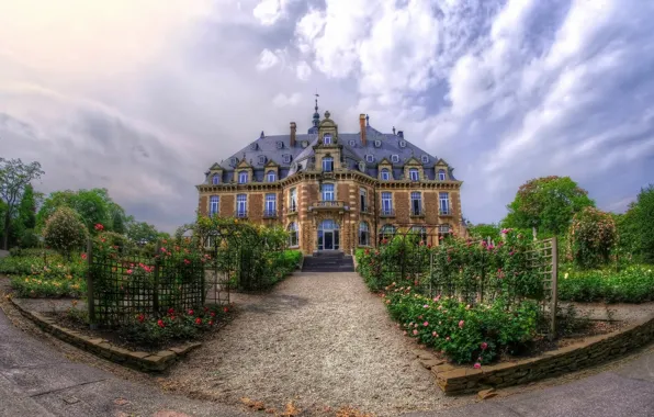 Дом, дорожки, Бельгия, клумбы, Le Chateau de Namur