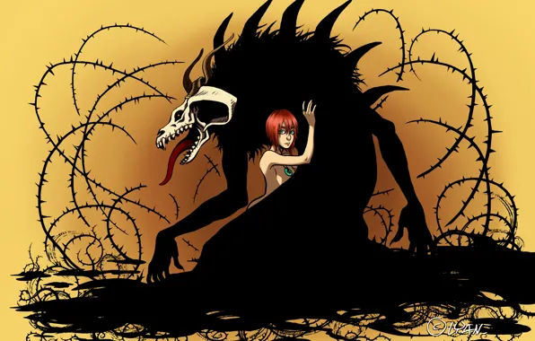 Девушка, монстр, шипы, Mahou Tsukai no Yome, The Ancient Magus' Bride, Elias Ainsworth, Hatori Chise