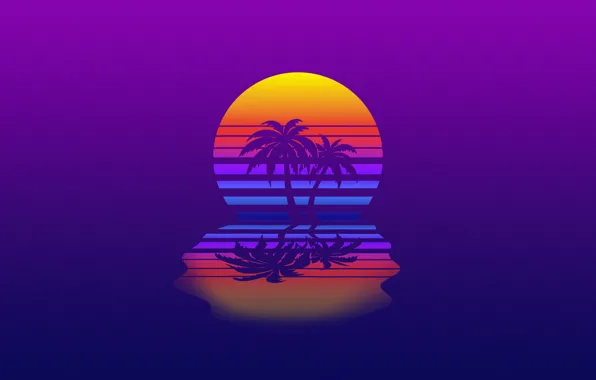 Минимализм, Музыка, Стиль, Пальмы, Фон, 80s, Style, Neon