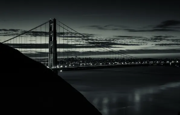 Небо, ночь, мост, город, огни, Калифорния, Сан-Франциско, California