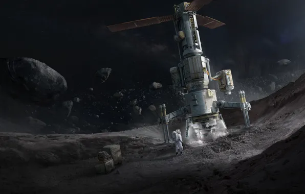 Картинка space, Concept Art, Science Fiction, Asteroid