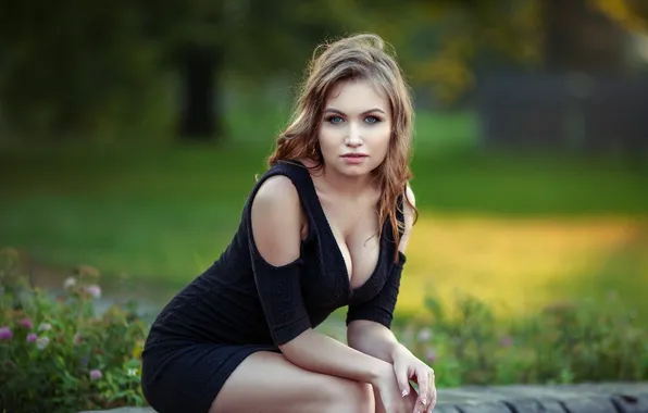 Взгляд, девушка, блондинка, размытый фон