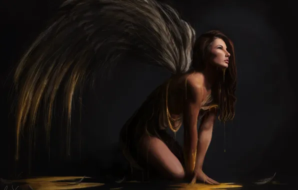 Картинка девушка, фантастика, крылья, ангел, арт, профиль