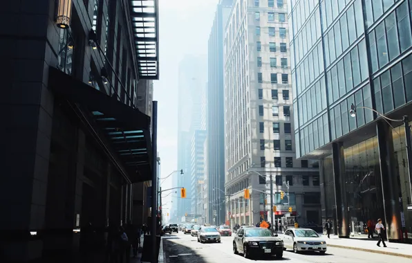 Canada, cars, street, people, Toronto, traffic, buildings, transport