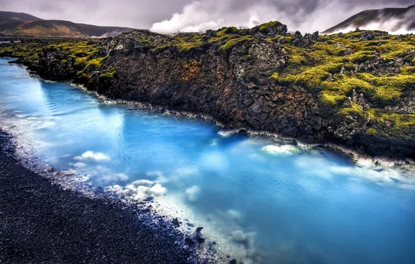 Пейзаж, природа, река, камни, скалы, Исландия