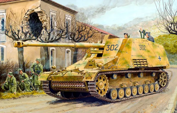 Картинка war, art, painting, tank, ww2, panzer, Sd.Kfz.164 Hornisse